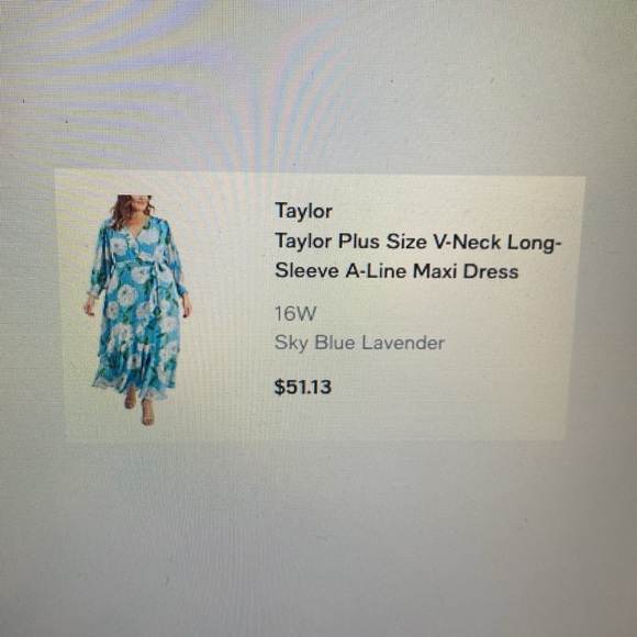 Taylor Plus Size V-Neck Long Sleeve A Line Maxi Dress - Sky Blue Lavender -16W - Picture 3 of 8